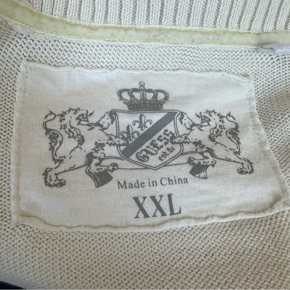 Guess Cream Cotton V-neck Mens XXL Pullover Sweater - Picture 5 of 7